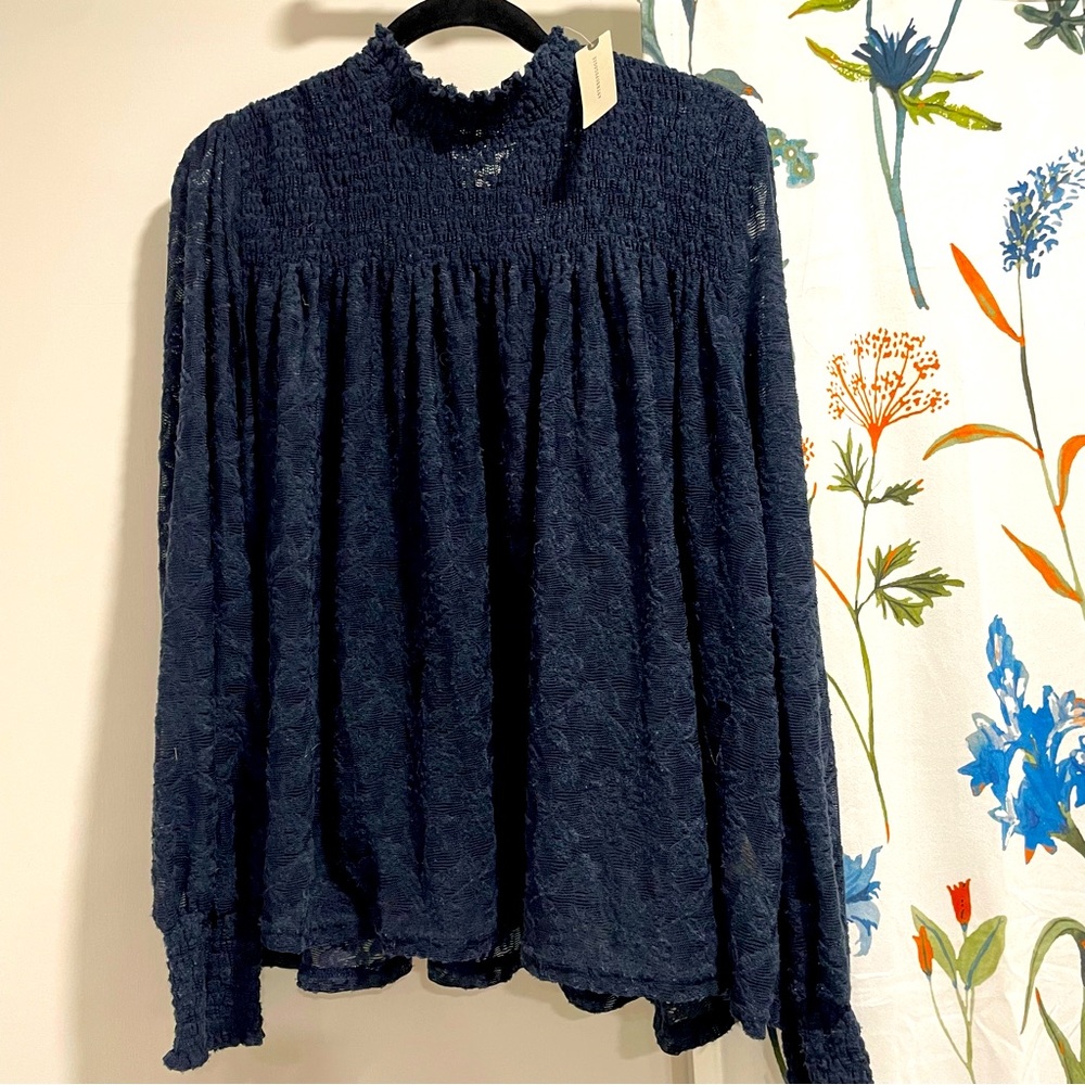 Anthropologie Deletta Amanna Navy Blue Lace Top Blouse - Picture 2 of 9